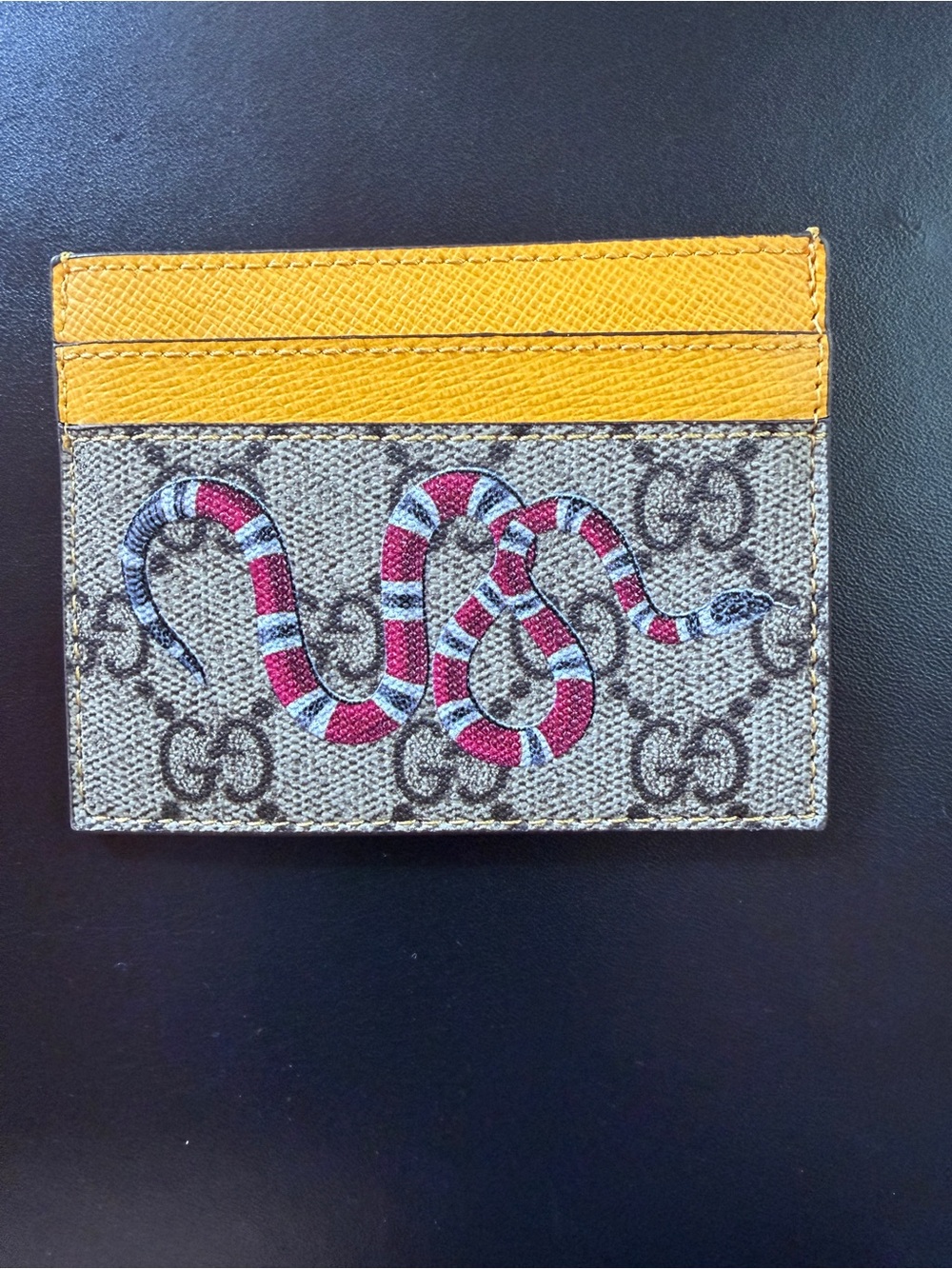 GG inspired Leather Monogram Card Holder with Red-White Snake NEW
